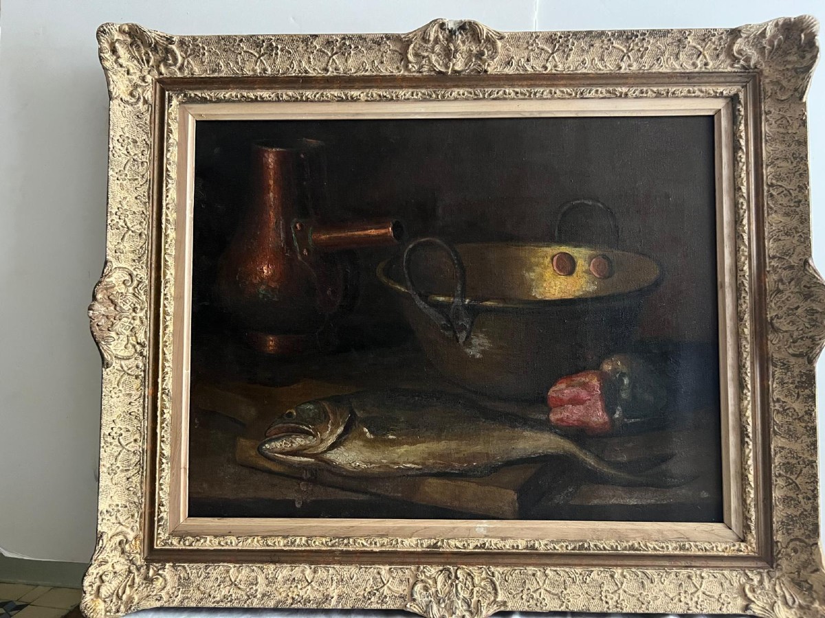 Painting Of Nature, Dead Fish, Early 20th Century. 