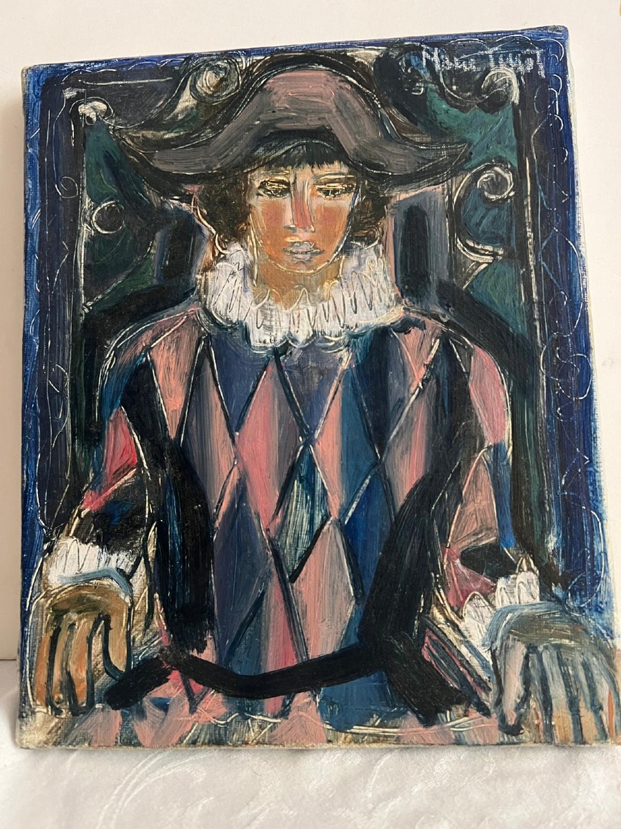 Painting The Arle Quin Signed Marie Tissot 1949 Oil On Canvas 