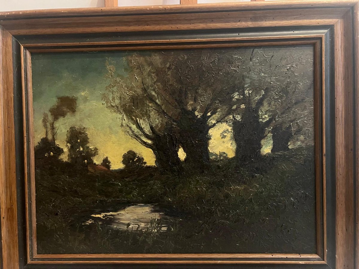 Tableau très beau Paysage avec au verso le Début d'un tableau -photo-3