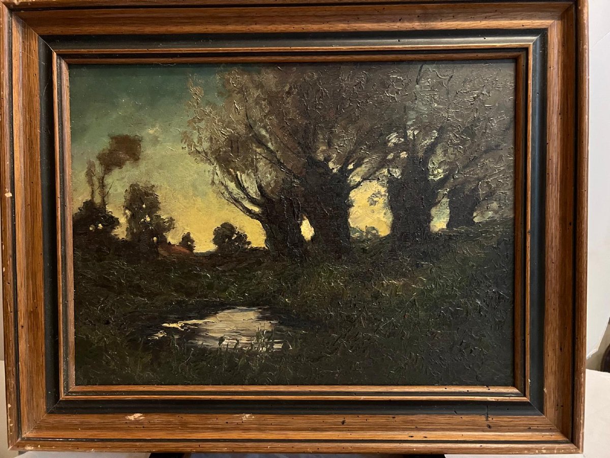 Tableau très beau Paysage avec au verso le Début d'un tableau -photo-3