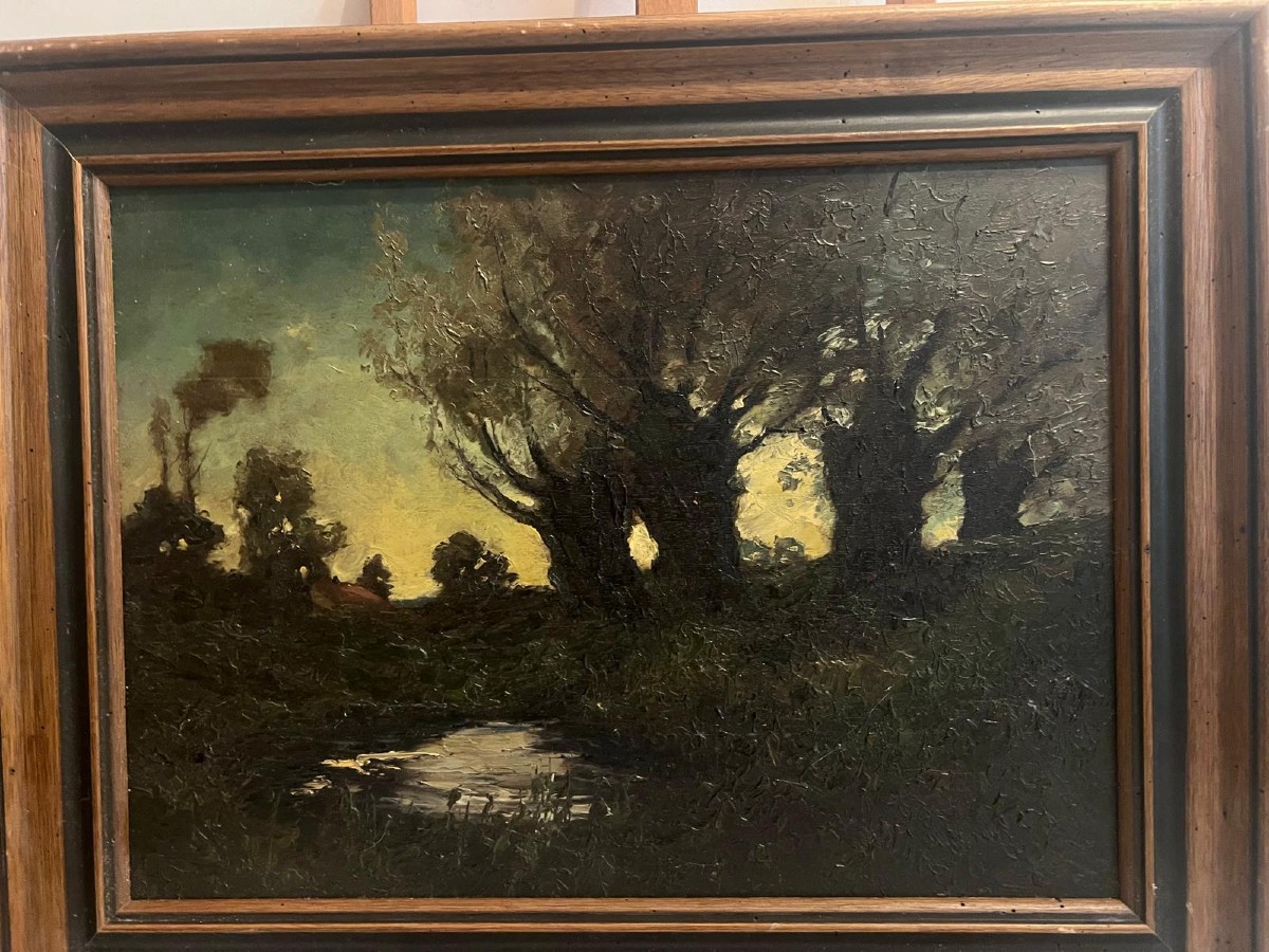 Tableau très beau Paysage avec au verso le Début d'un tableau 