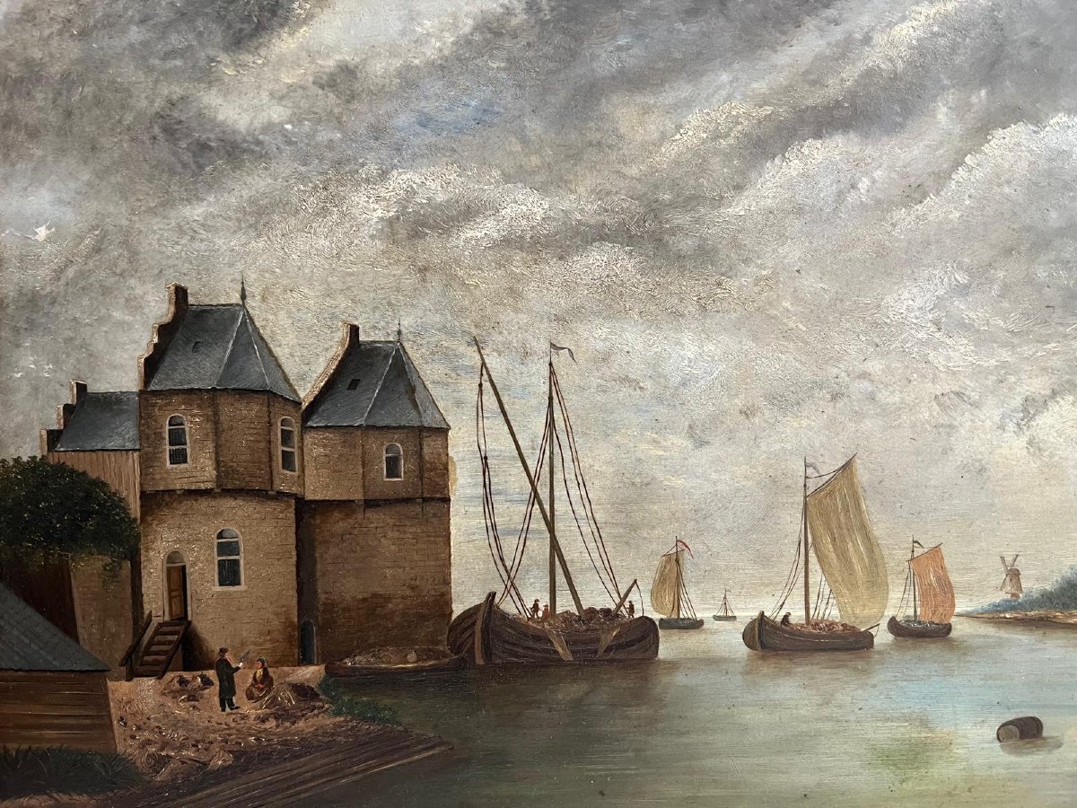 Tableau Signé Illisible, Paysage Maritime XlX ème. -photo-1