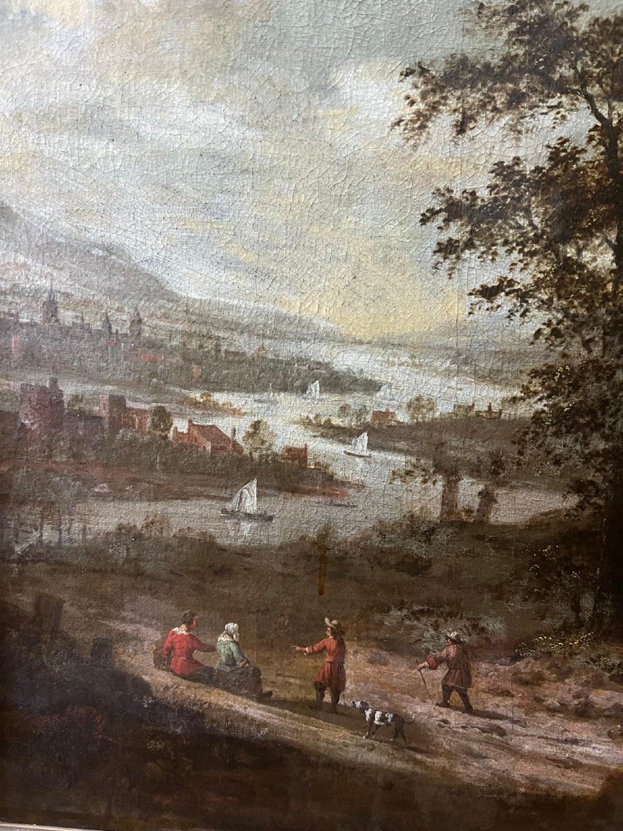 Lakeside Landscape Painting, Very Pretty Frame, French School. -photo-3