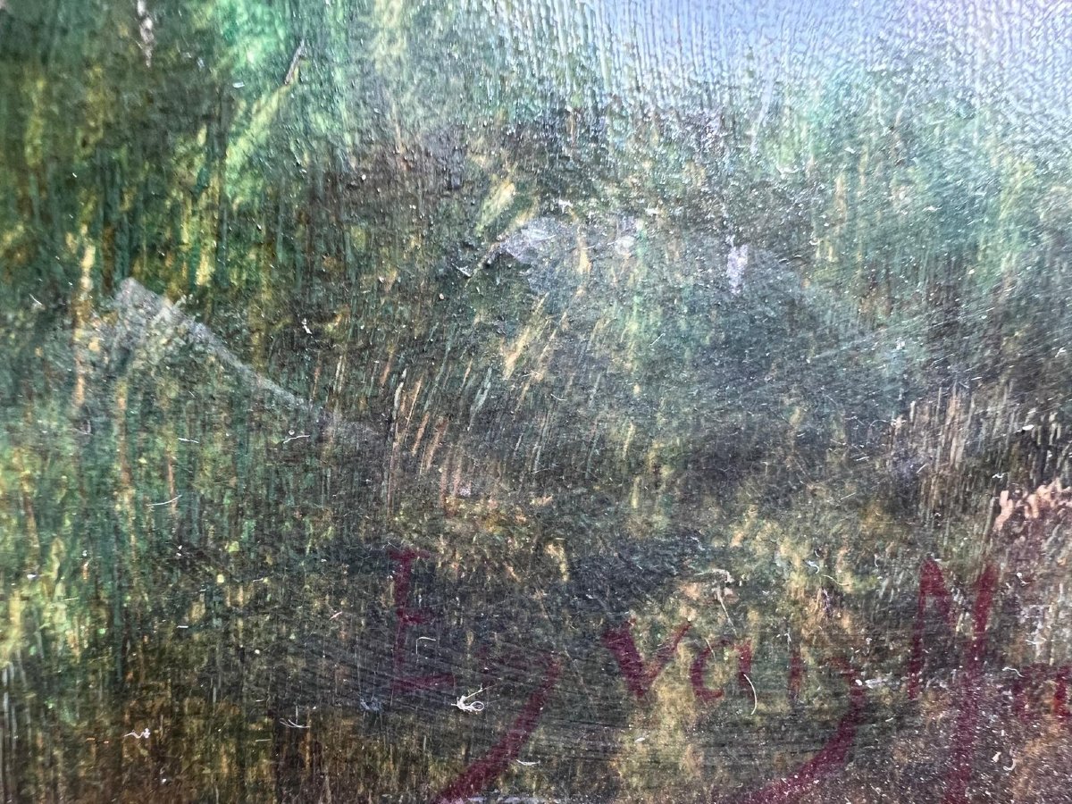 Tableau  Vaches dans  le Près Signé,  Émile  Van  Marck,  1875-1918,Huile sur bois. -photo-4