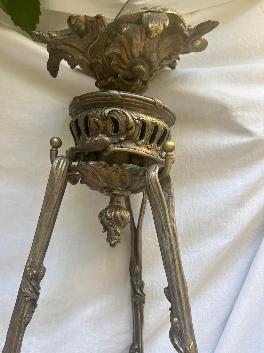 Lustre en Bronze  argenté  19ème  dans l'état , 6 Bougies,   jamais Électrifié  à Restaurer. -photo-2