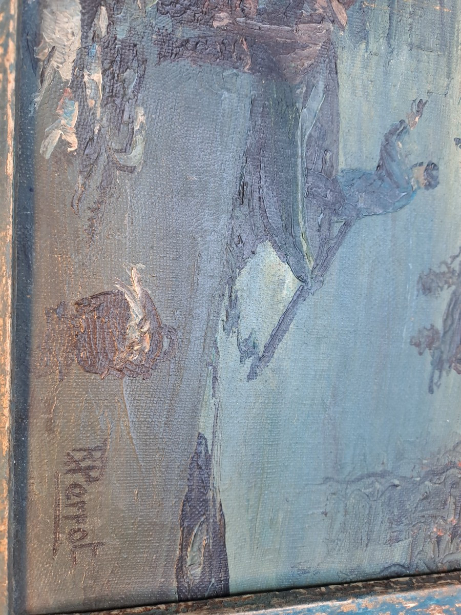 Painting Return Of Sin To Brittany Signed, R. Perrot. -photo-1