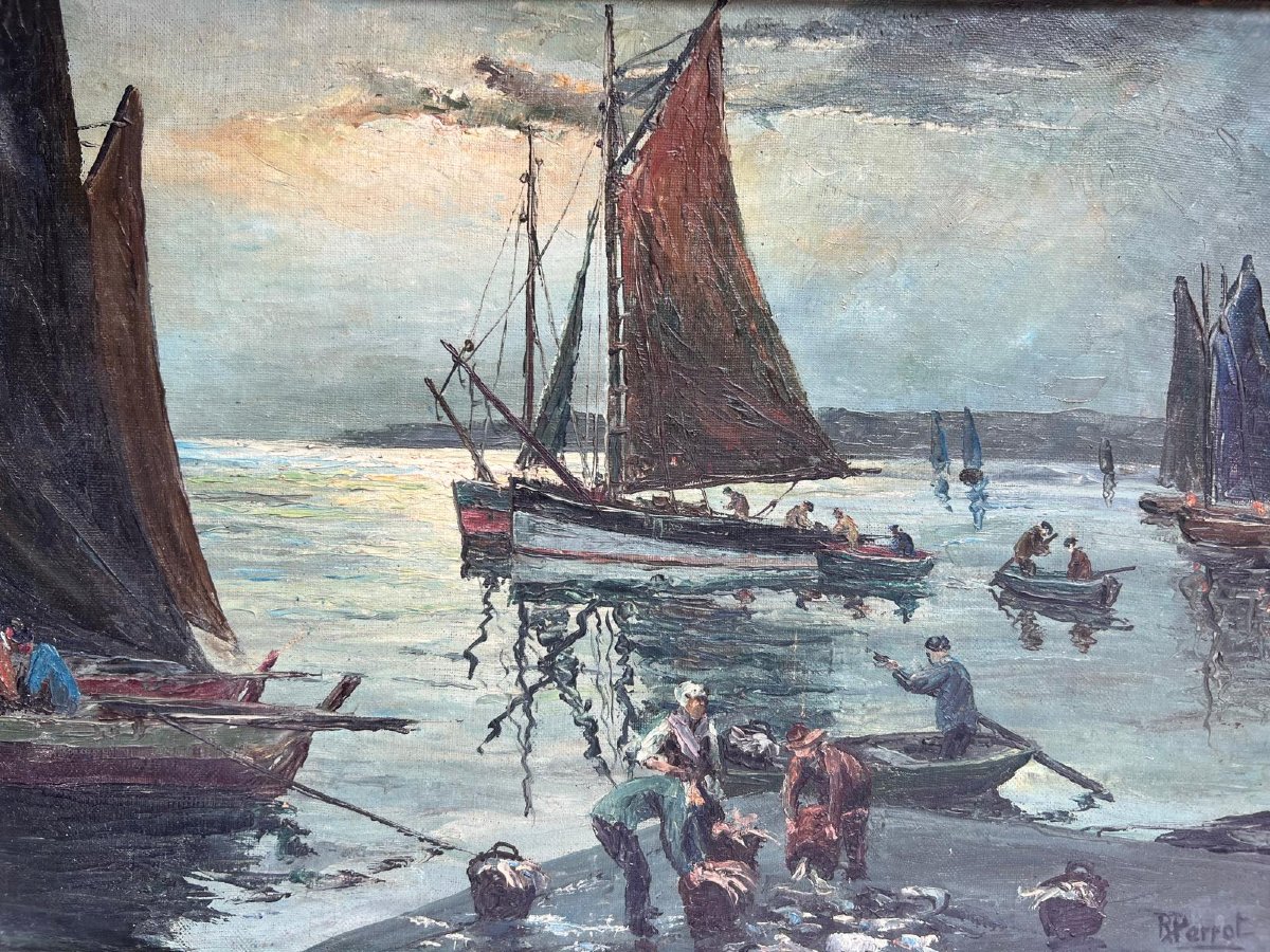Painting Return Of Sin To Brittany Signed, R. Perrot. -photo-2