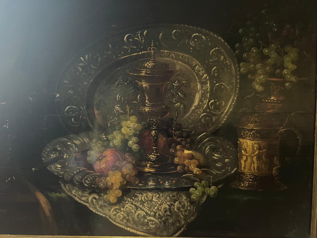 Still Life Painting Signed Eduard Huber Adorf. 1877-1965.-photo-3