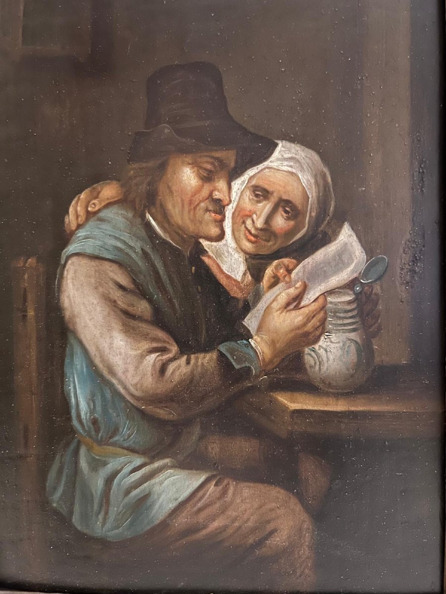 Dutch School Painting 19th Century Animated Interior Scene Beautiful Quality Period Frame Sheet-photo-2