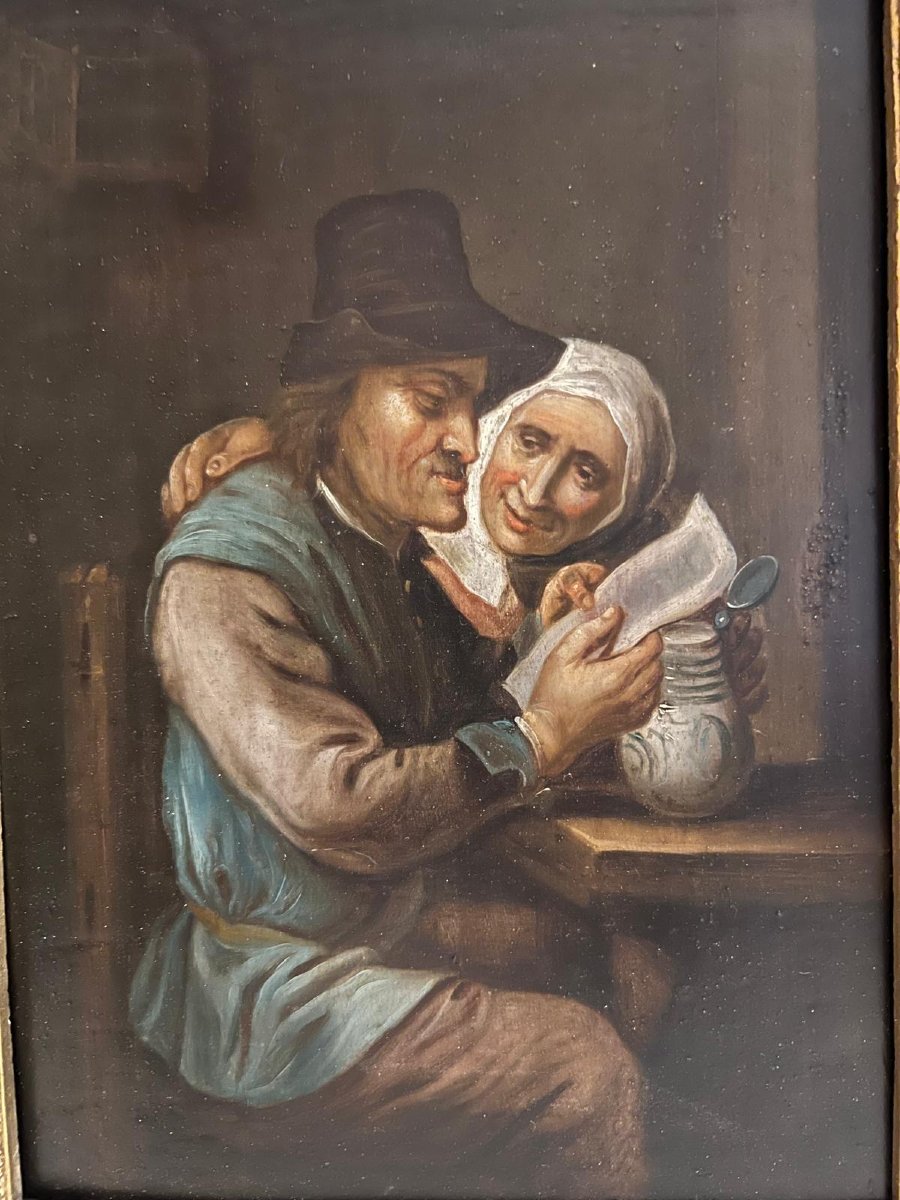 Dutch School Painting 19th Century Animated Interior Scene Beautiful Quality Period Frame Sheet-photo-3