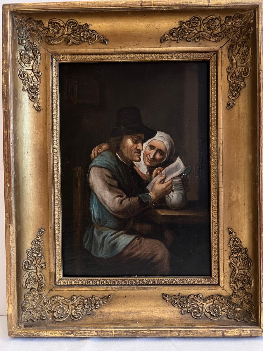 Dutch School Painting 19th Century Animated Interior Scene Beautiful Quality Period Frame Sheet