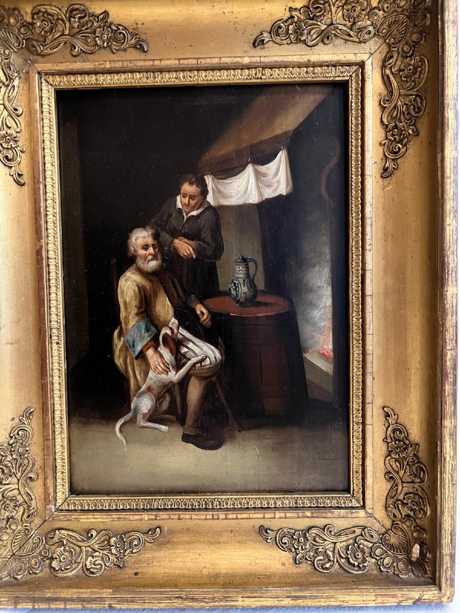 Dutch School Painting 19th Century Animated Interior Scene Beautiful Quality Period Frame Sheet Of