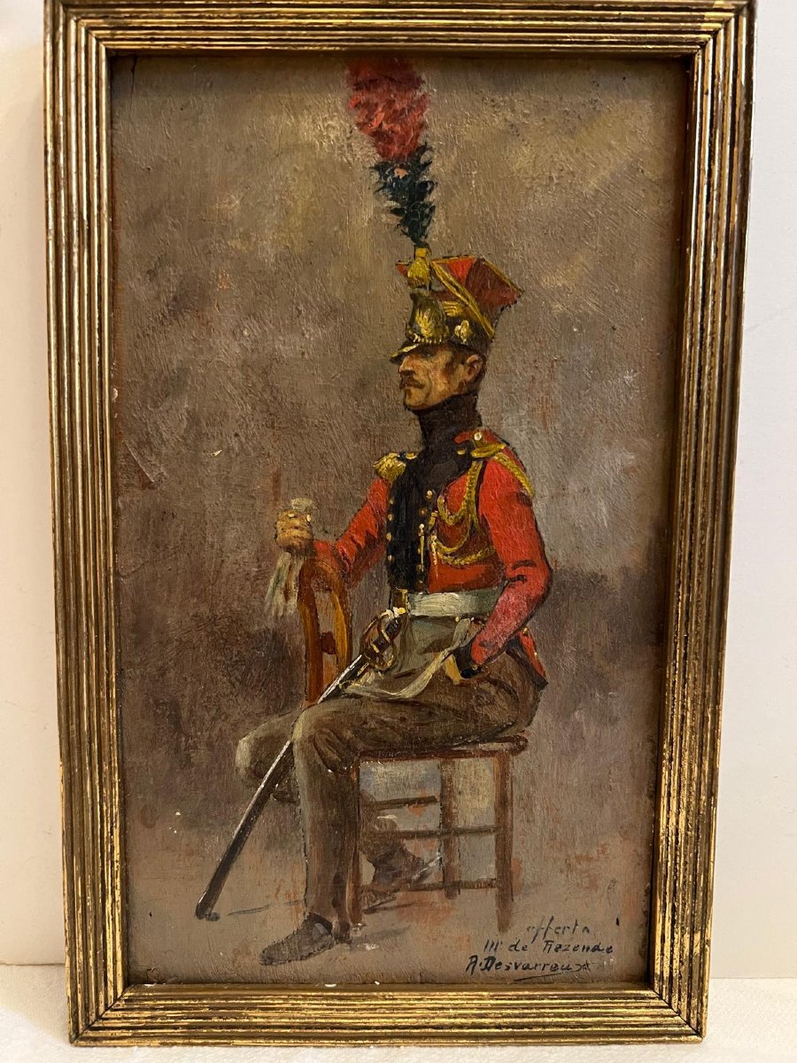 Painting Signed Desvarreux Raymond 1876-1961, Soldier. -photo-3