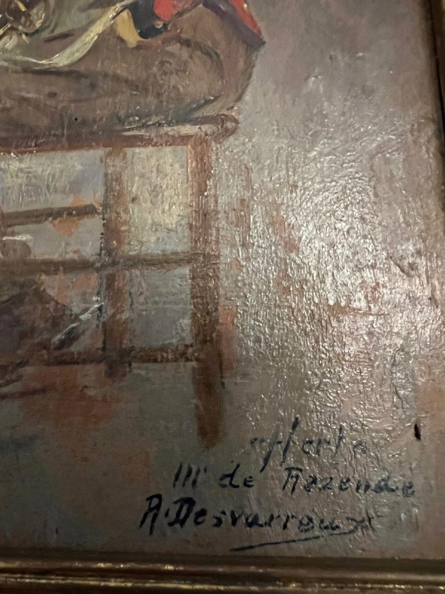 Painting Signed Desvarreux Raymond 1876-1961, Soldier. -photo-3