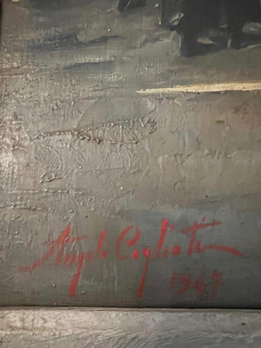 Procession Painting Signed Illegibly. -photo-4