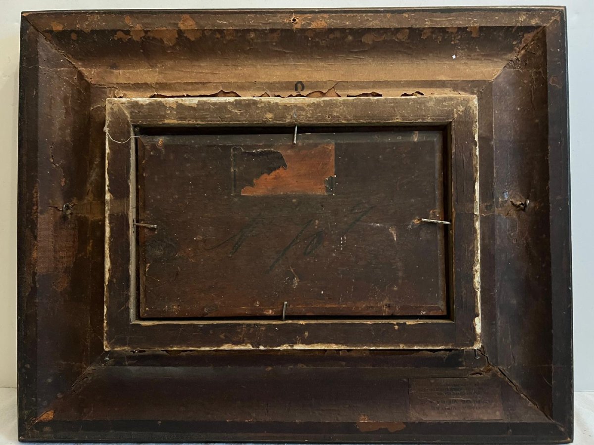 Venice Painting Italian School Signed Illegible Rare Wooden Frame, 19th Century Frame And Painting. -photo-4