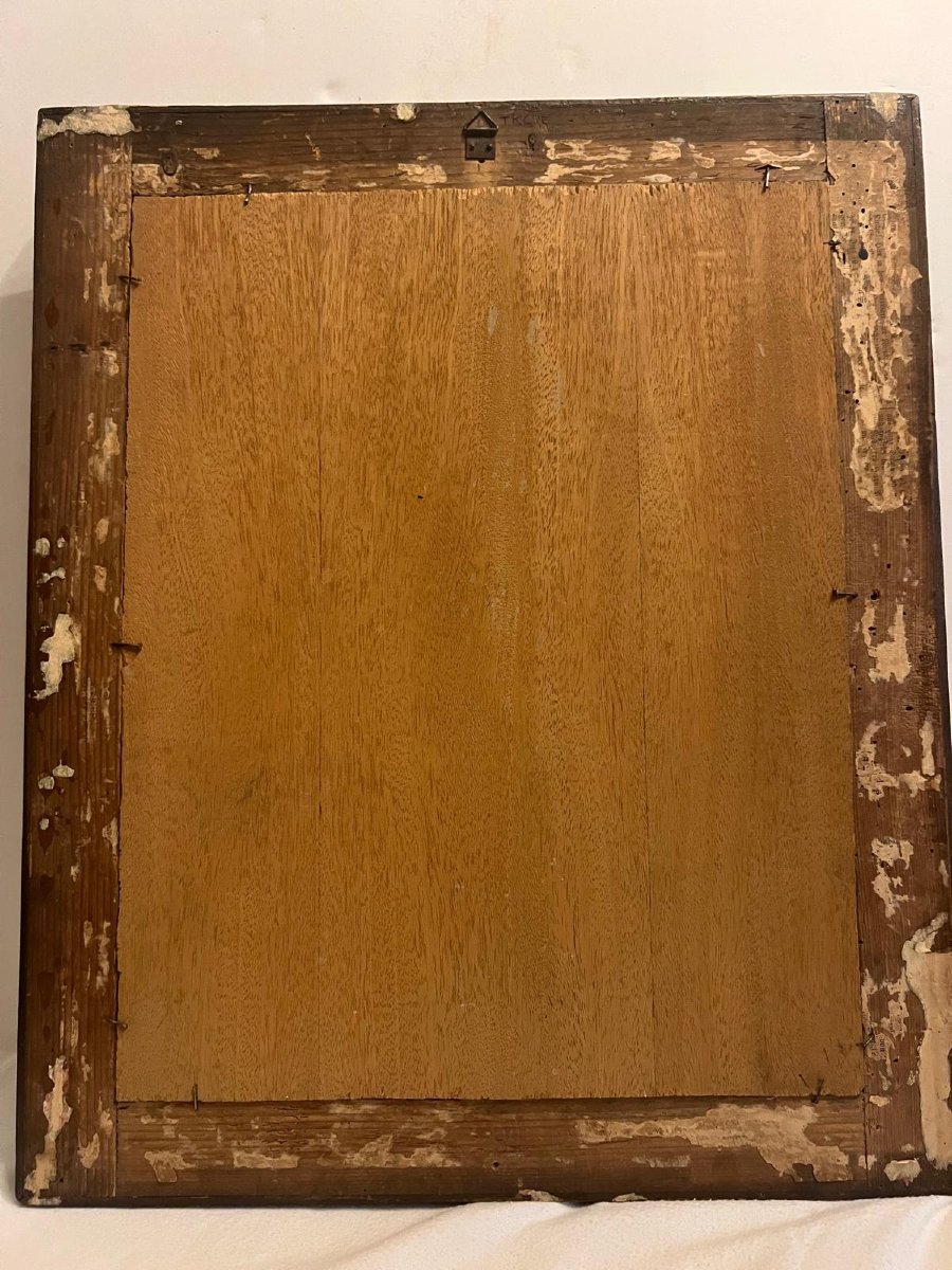 Rare Wood Marquetry Painting With Beautiful 19th Century Frame. -photo-4
