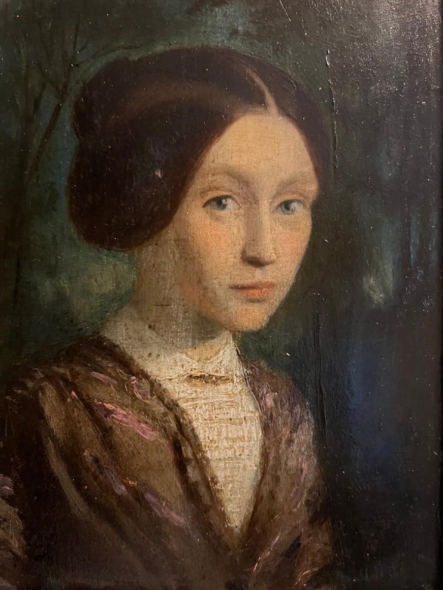 Tableau  Portrait de jeune  fille 19ème  Huile sur bois. -photo-2