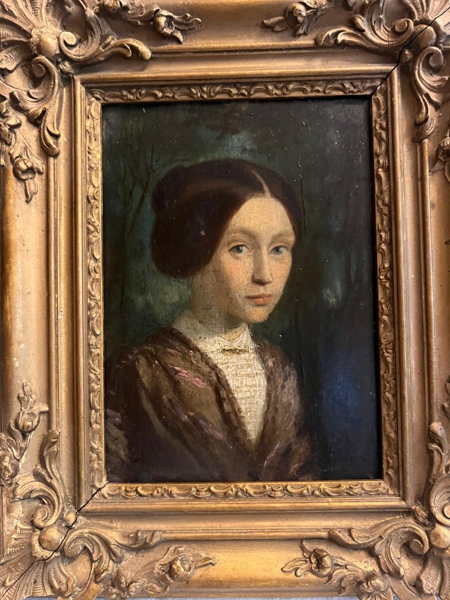 Tableau  Portrait de jeune  fille 19ème  Huile sur bois. -photo-3