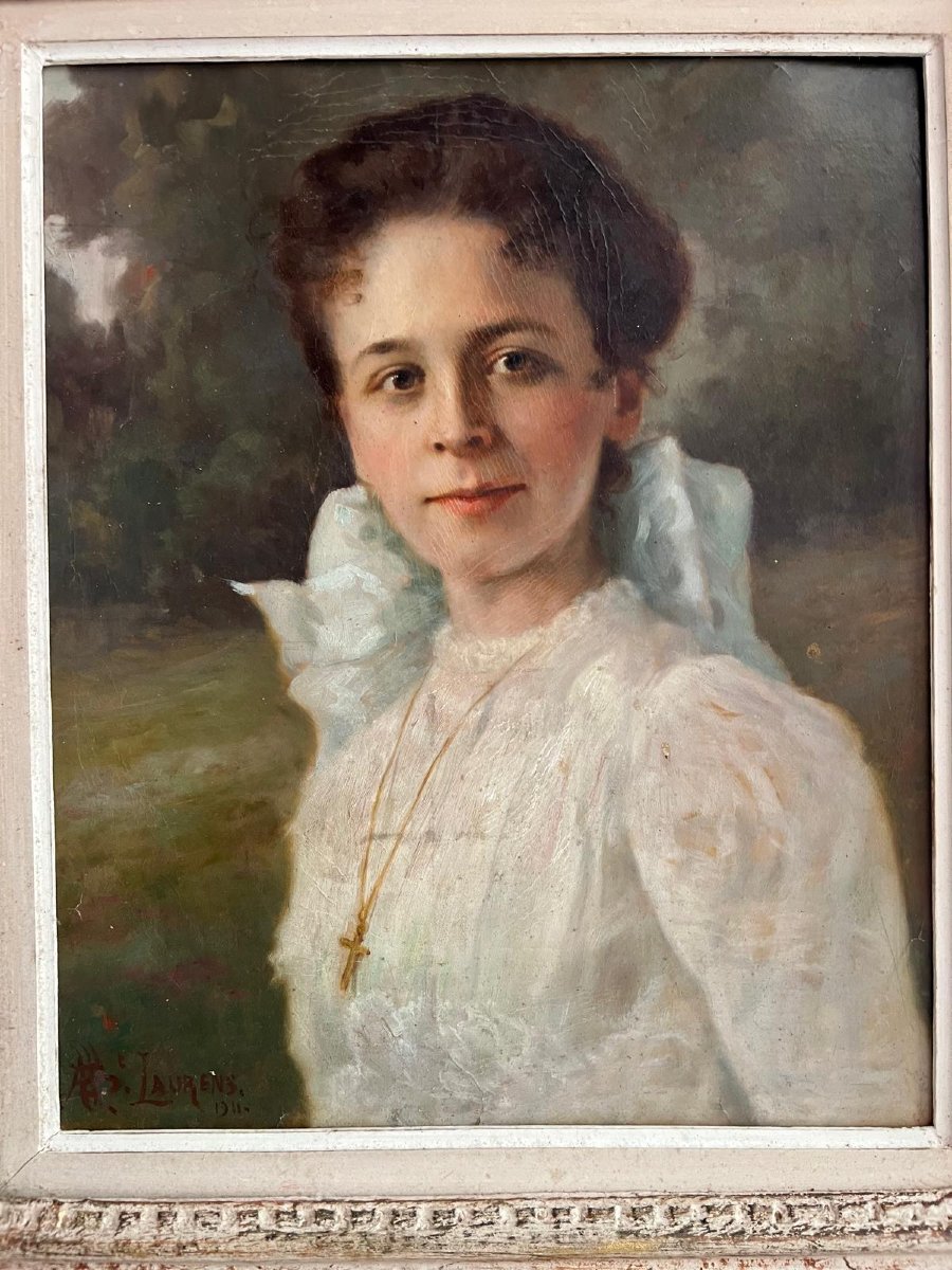 Painting Portrait Of A Young Girl Signed Paul Albert Laurens 1911.-photo-2