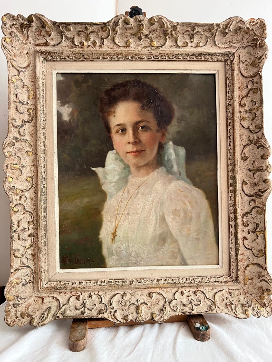 Painting Portrait Of A Young Girl Signed Paul Albert Laurens 1911.-photo-3