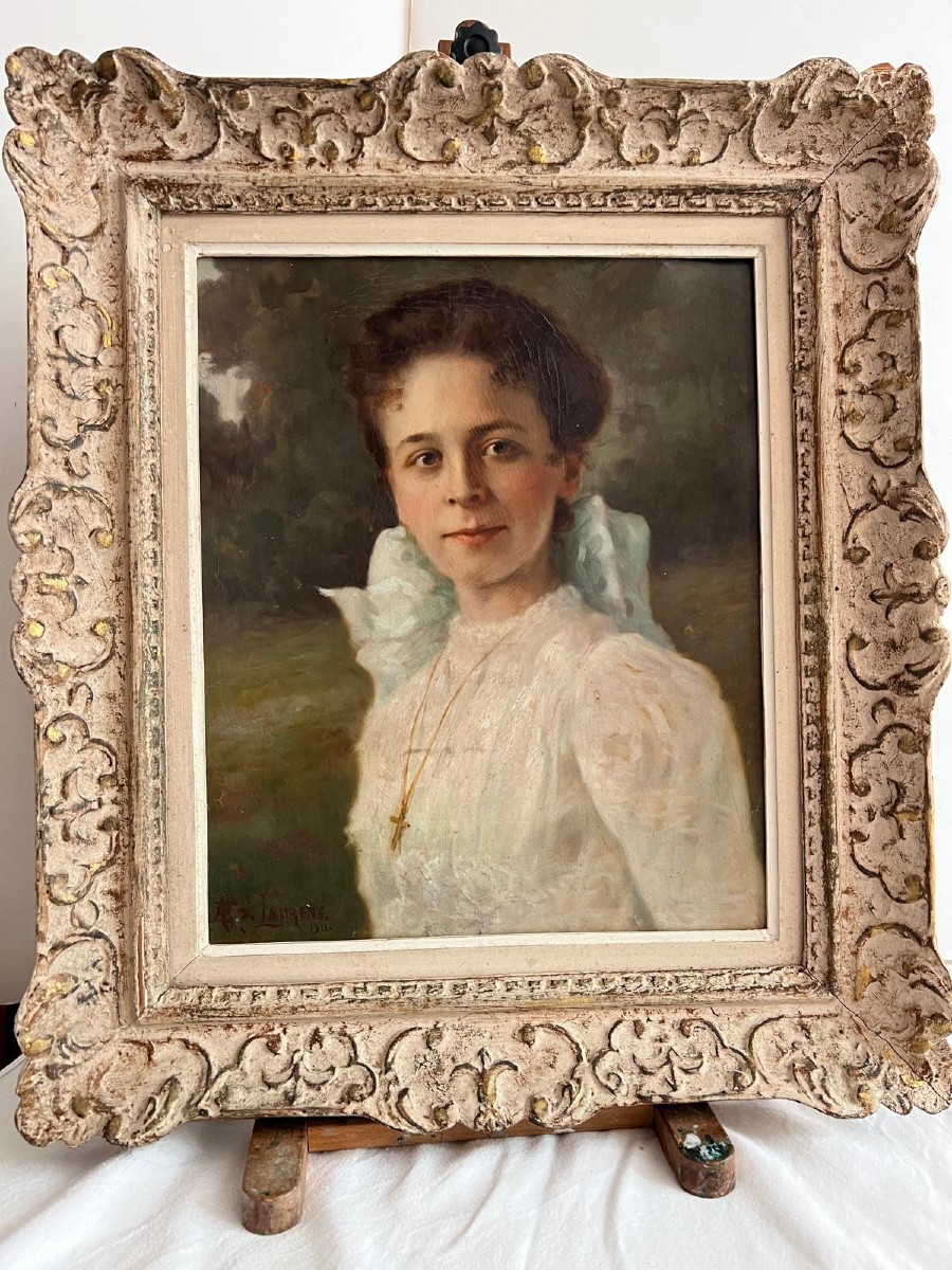 Painting Portrait Of A Young Girl Signed Paul Albert Laurens 1911.