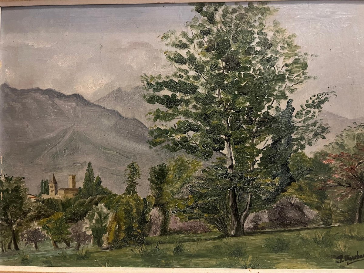 Landscape Painting Signed P. Marchand, Oil On Panel. -photo-2