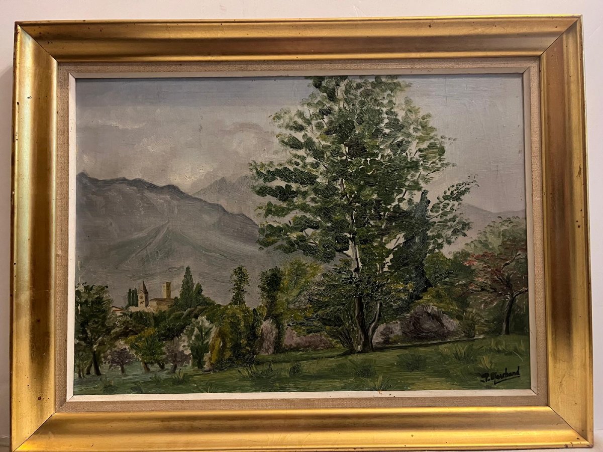 Landscape Painting Signed P. Marchand, Oil On Panel. -photo-3