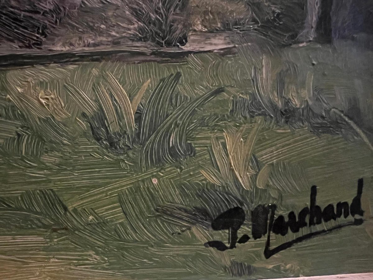 Landscape Painting Signed P. Marchand, Oil On Panel. -photo-4
