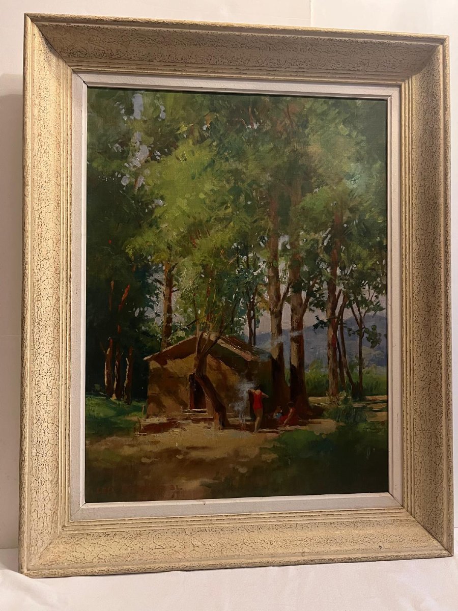 Landscape Painting With Animated Little House Signed, Léo Kalmuus 31.-photo-3