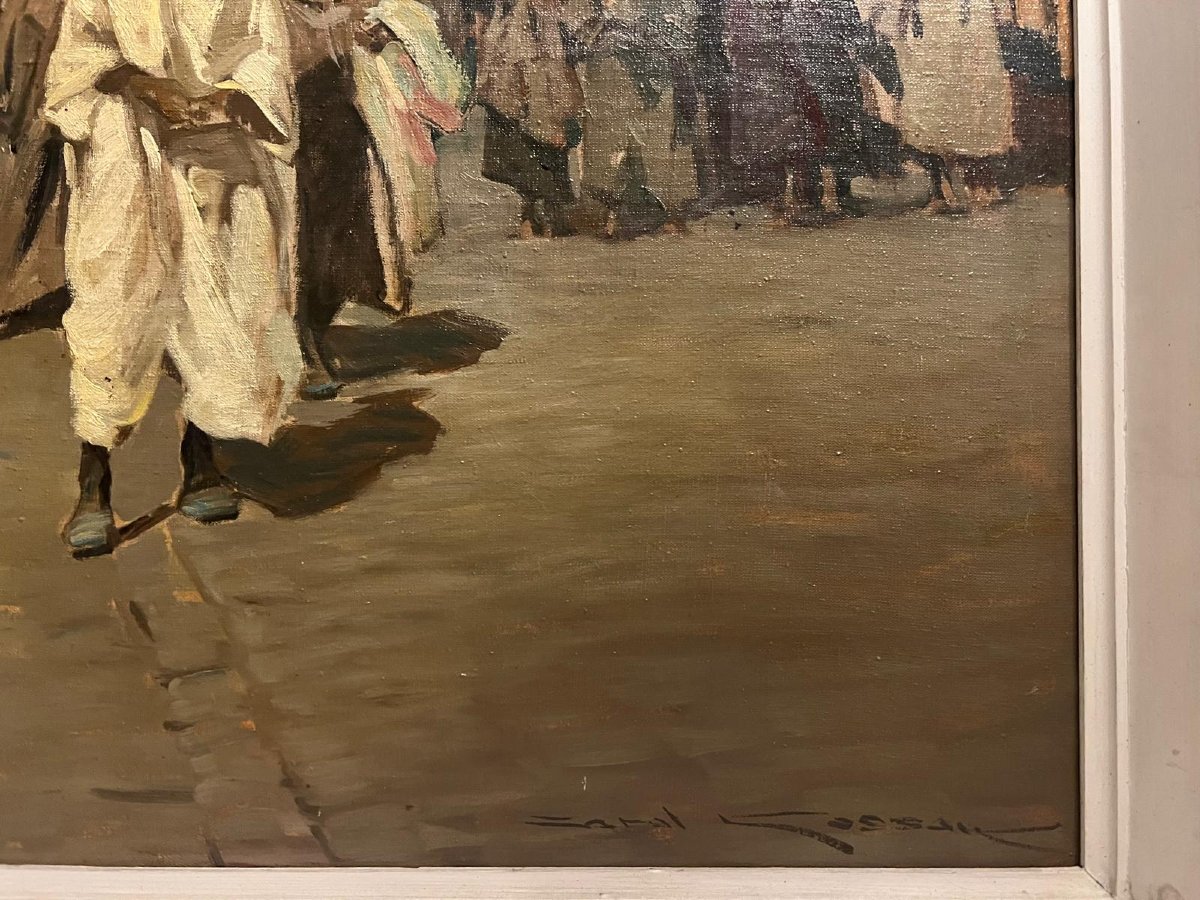 Tableau Orientaliste Signé Kossak...  Tunis The Souk des Armes,  Huile sur toile. -photo-4