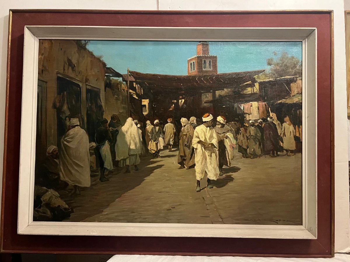 Tableau Orientaliste Signé Kossak...  Tunis The Souk des Armes,  Huile sur toile. -photo-2
