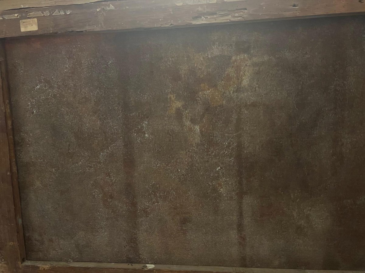 Tableau École Lituanien Signé illisible un Homme prouvant à sa femme qu'il était beau. -photo-5