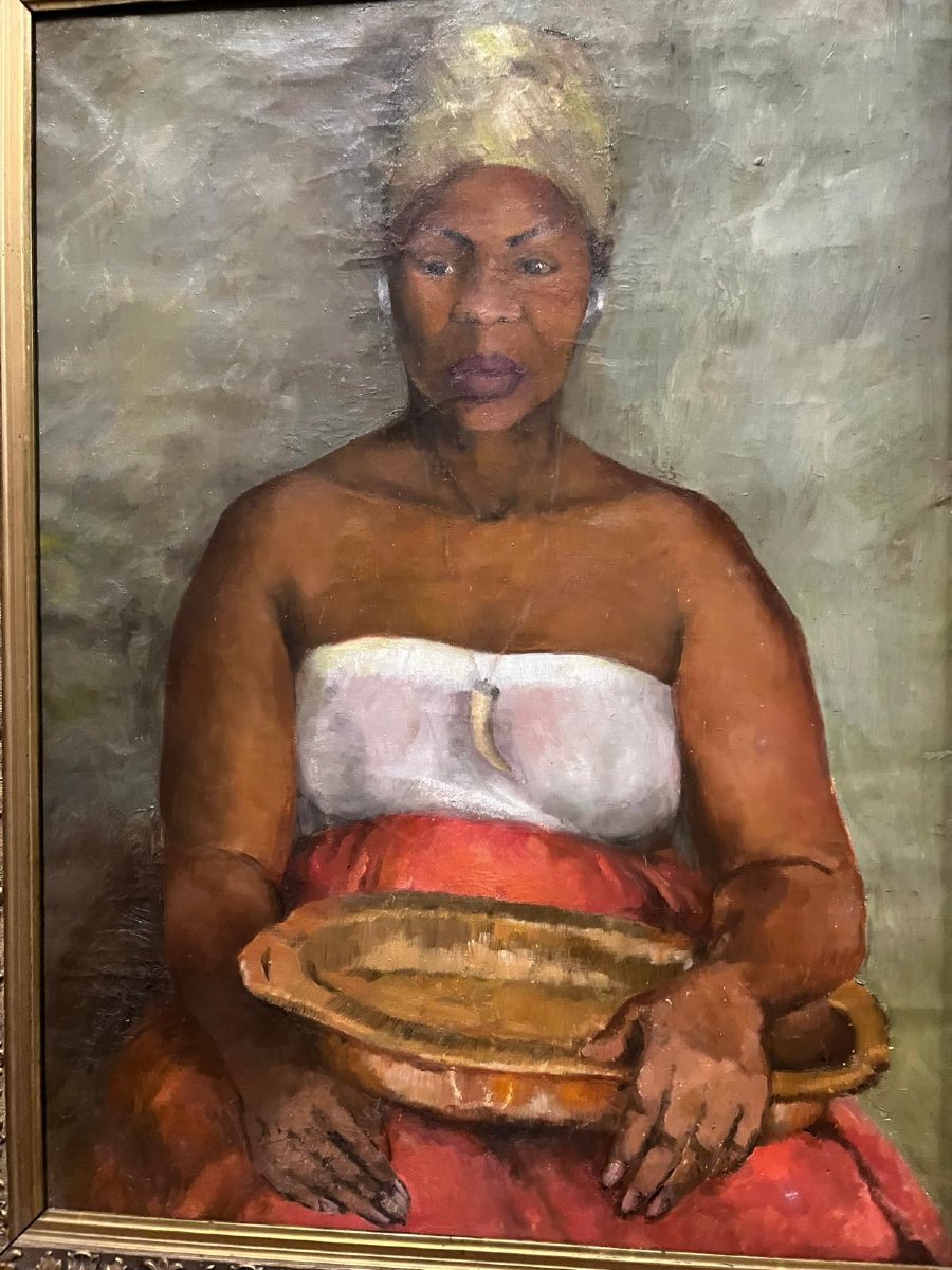 Painting Of A Martinican Woman Oil On Canvas. -photo-3