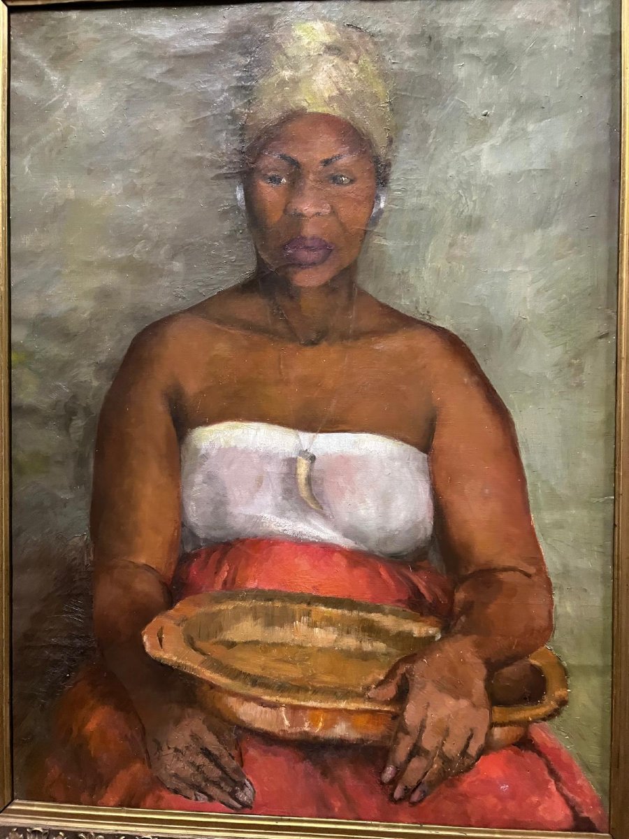 Painting Of A Martinican Woman Oil On Canvas. -photo-4
