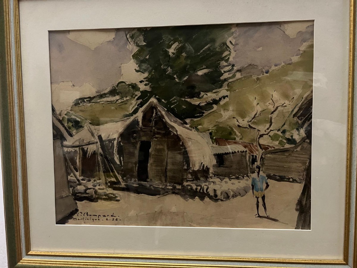 Painting Landscape Of Martinique Signed, Pierre Bompard 02-1956, Watercolor On Paper. 
