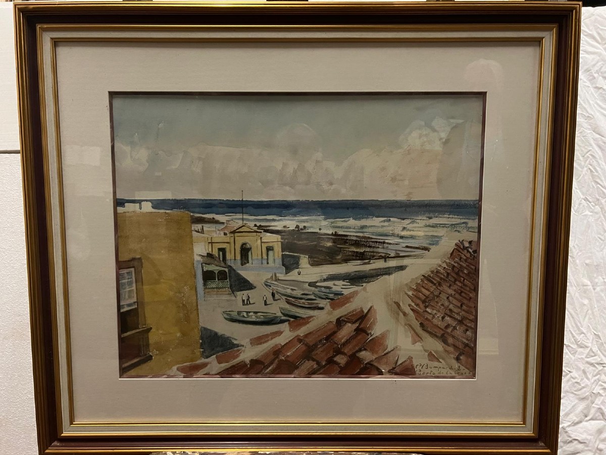 Painting View Of The Port Of Madagascar, Signed Pierre Bompard, 1890-1962, Watercolor On Paper. 