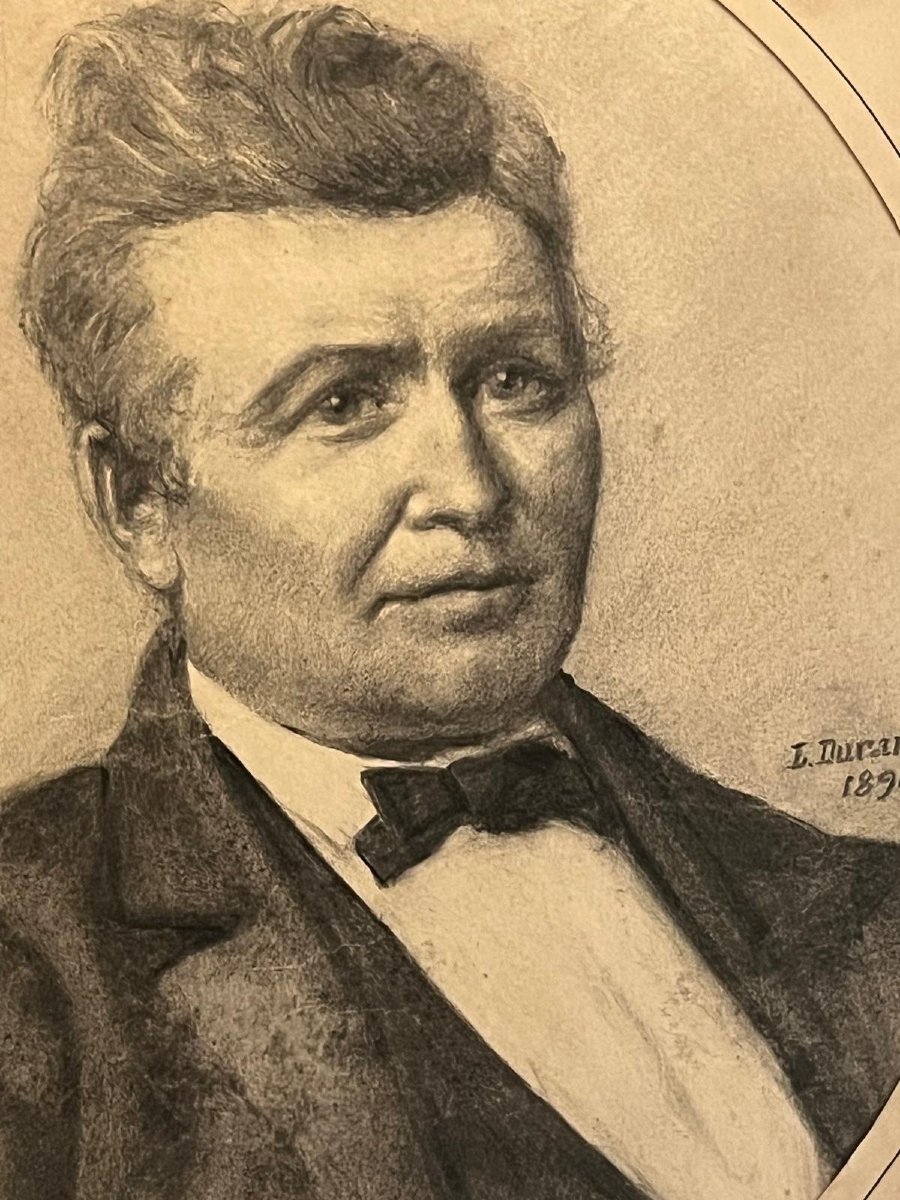 Tableau Portrai d'homme Signé,  L.   Durand  1890,  Fusain sur papier. -photo-4