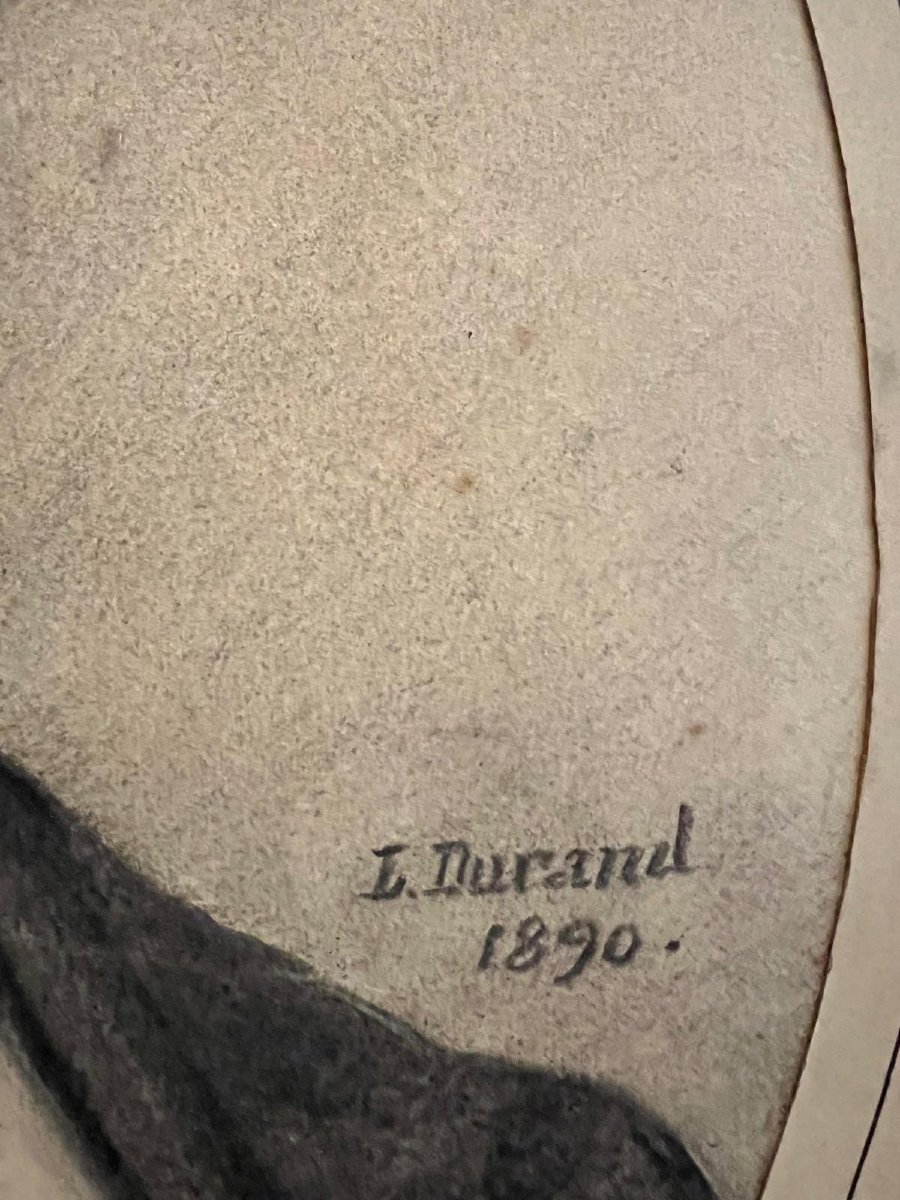 Tableau Portrai d'homme Signé,  L.   Durand  1890,  Fusain sur papier. -photo-4
