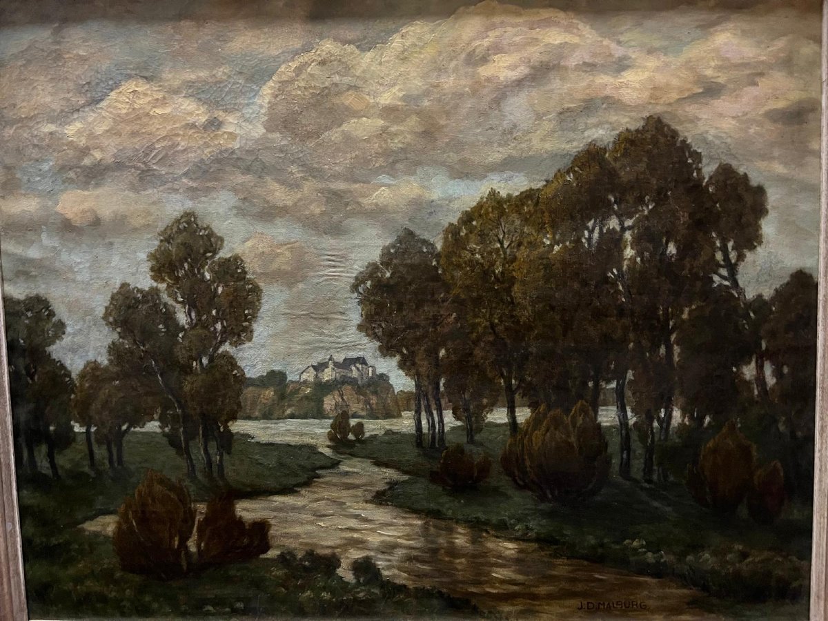 Tableau  Paysage avec Rivière, Signé  Dill Malburg Johanna 1859-1944 Décède en camps Nazi.-photo-3