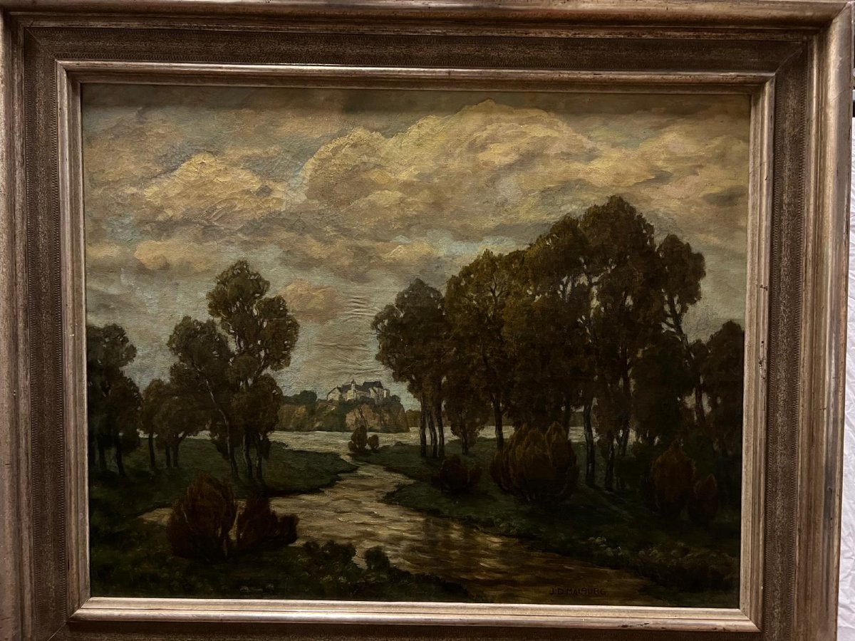 Tableau  Paysage avec Rivière, Signé  Dill Malburg Johanna 1859-1944 Décède en camps Nazi.-photo-4