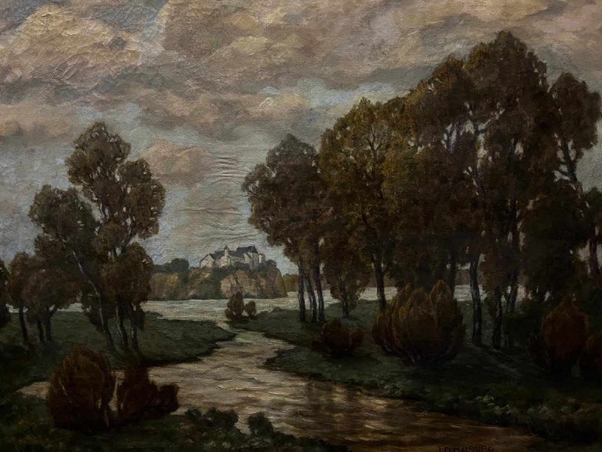 Tableau  Paysage avec Rivière, Signé  Dill Malburg Johanna 1859-1944 Décède en camps Nazi.-photo-2