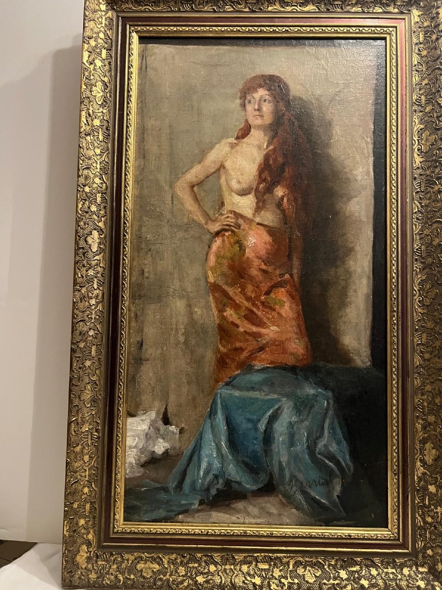 Tableau  femme  à demi  Nu,  Signé  Berria Blanc , Huile sur toile. -photo-1