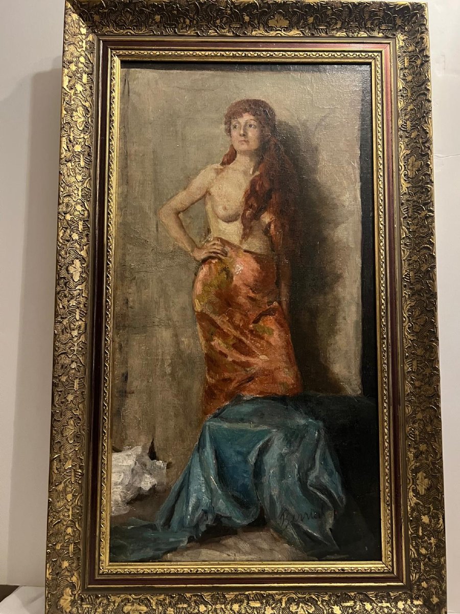 Tableau  femme  à demi  Nu,  Signé  Berria Blanc , Huile sur toile. -photo-2
