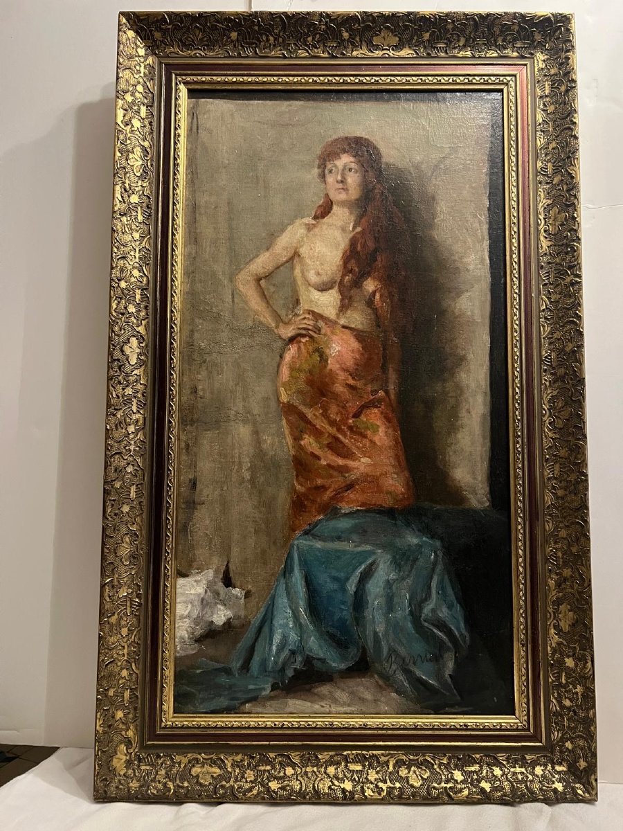 Tableau  femme  à demi  Nu,  Signé  Berria Blanc , Huile sur toile. -photo-4
