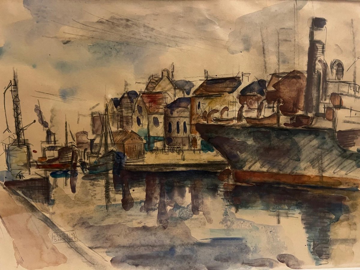 Tableau  Port  Signé  Marleine  Barbrulée 1910-2001.-photo-2