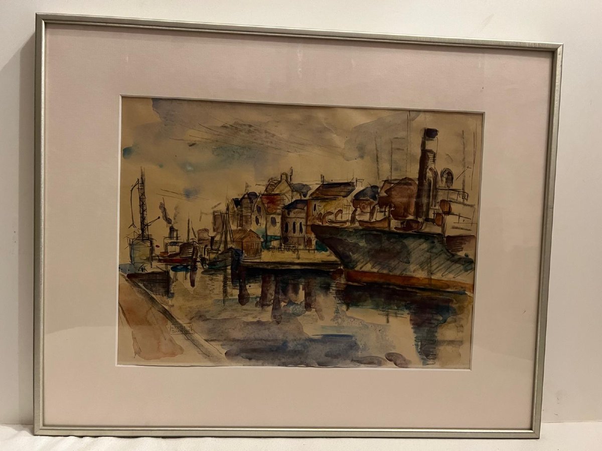 Tableau  Port  Signé  Marleine  Barbrulée 1910-2001.-photo-3