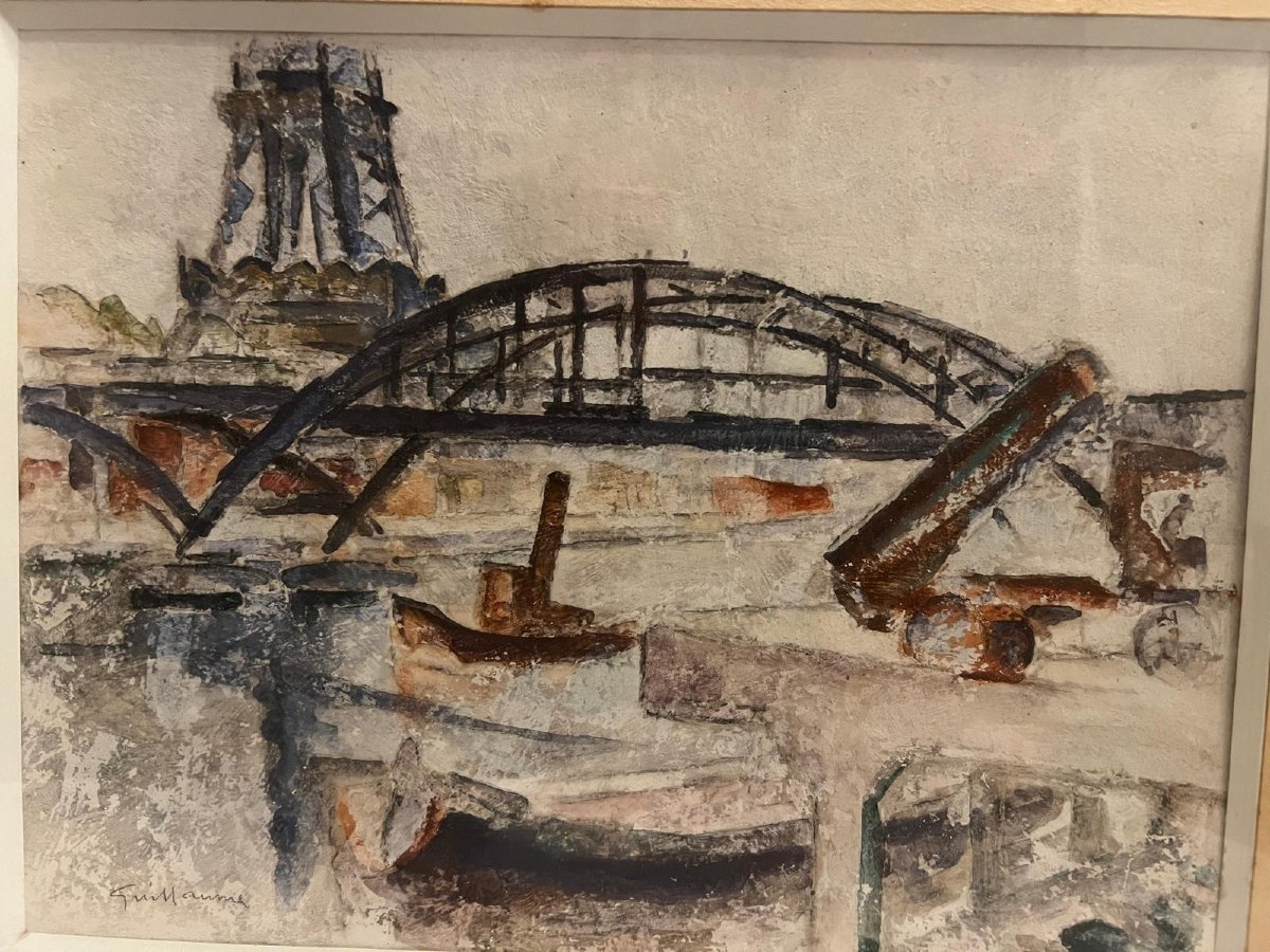Tableau  Passerelle  Debilly   Paris,  Signé  Victor  Guillaume, Aquarelle sur papier. -photo-2
