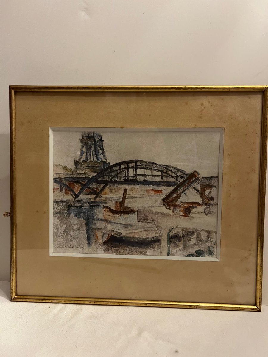 Tableau  Passerelle  Debilly   Paris,  Signé  Victor  Guillaume, Aquarelle sur papier. -photo-3