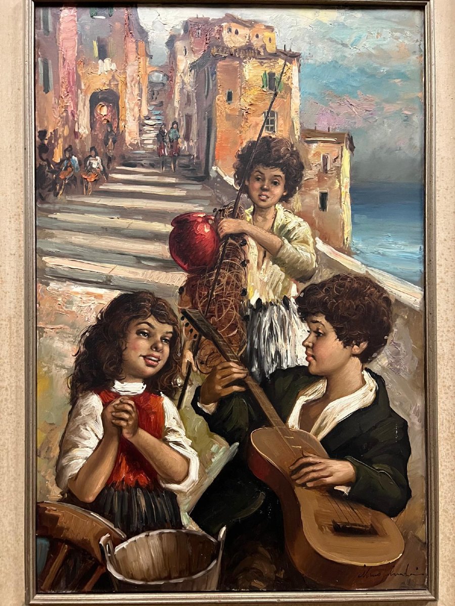Italian Painting, Joy Of Children, Signed, Nimo Salvadori, 1918-photo-2
